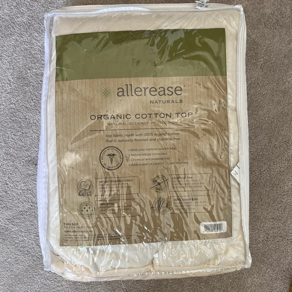 NWT ALLEREASE NATURALS ORGANIC COTTON TOP MATTRESS PAD TWIN SIZE